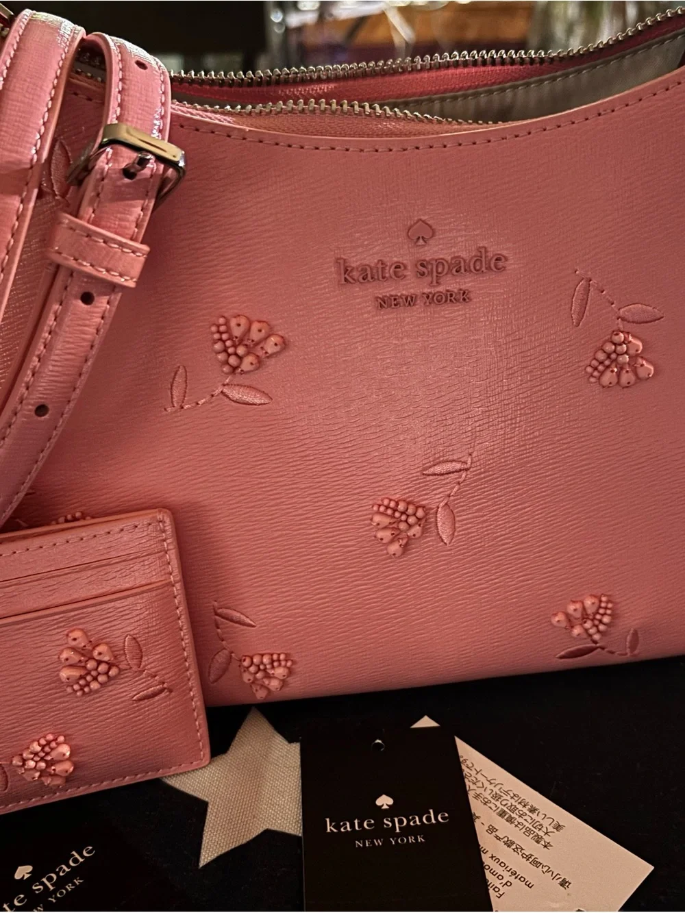 kate spade pink embossed floral crossbody with cardholder NWT